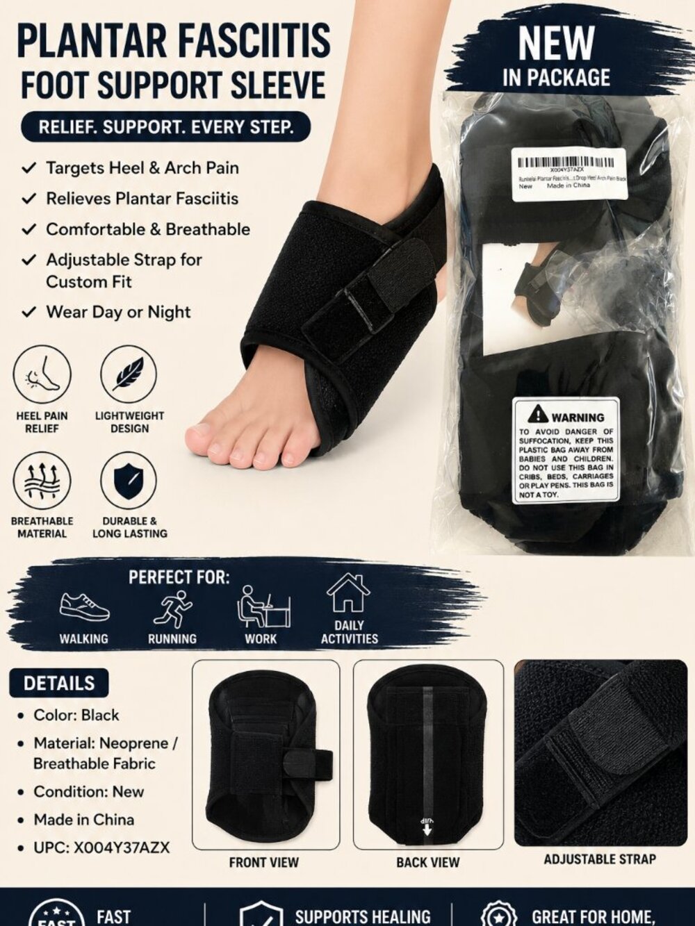 Plantar Fasciitis Night Splint Foot Brace Heel Arch Support Drop Foot Pain Relie